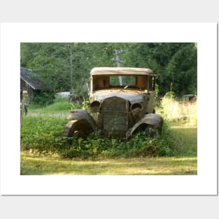 Rusty Classic Car In A Field Nature Photography Posters and Art